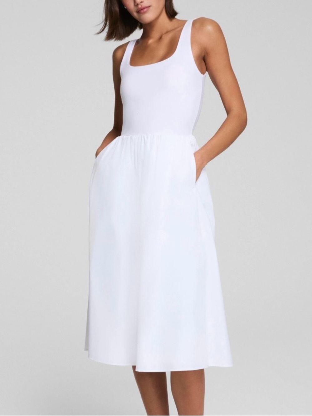 New Spanx Jersey Scoopneck Midi Tank Dress White
